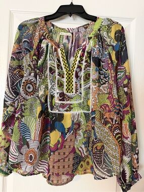 AKA New York Multicolor Floral Peasant Blouse, size M
